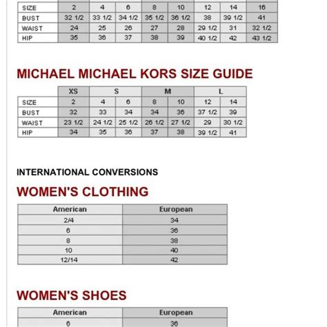 michael kors shoe size chart.